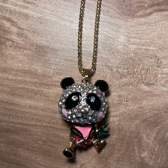Panda Bear Rhinestone Pendant Necklace New - Picture 8 of 14